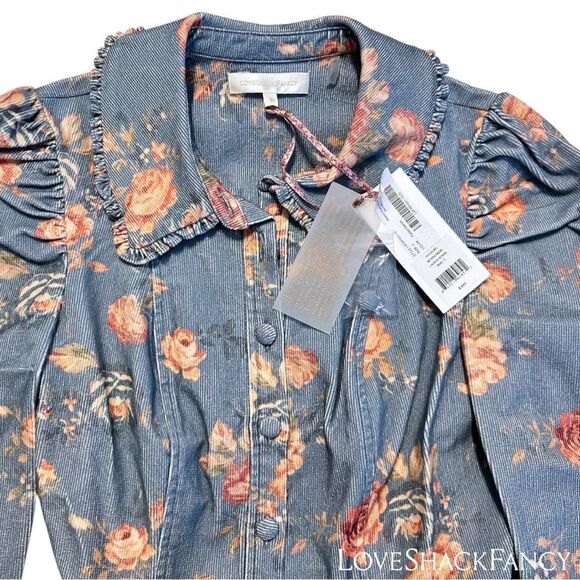 LOVESHACKFANCY **NWT** Beyers Corduroy Mini Dress in Faded Denim Floral - Picture 16 of 16